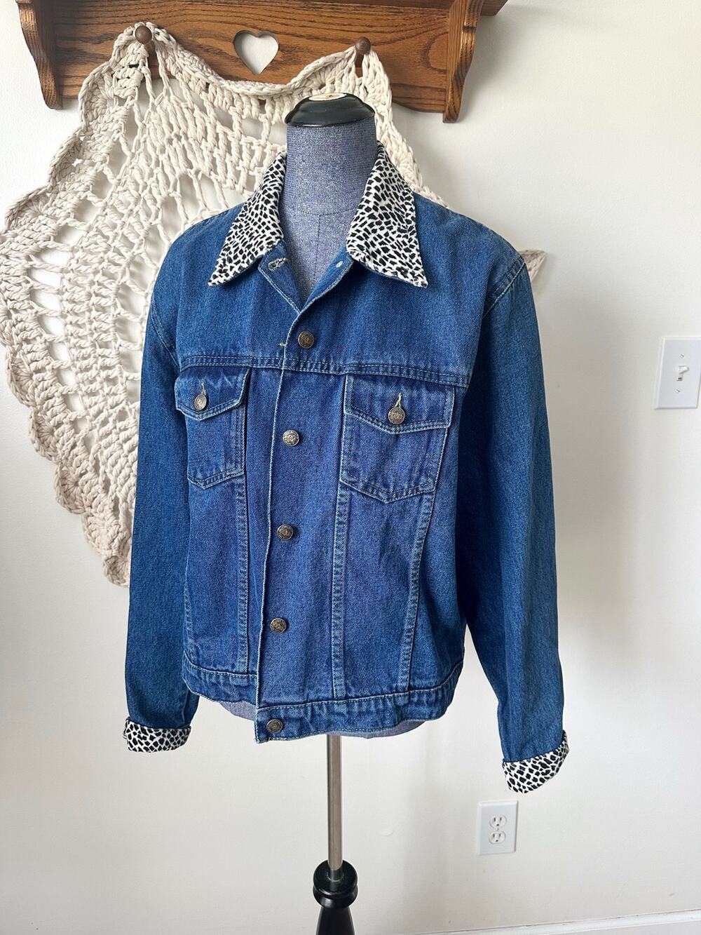 Vintage Y2K 2000s Animal Print Collar Barn Jacket Denim Chore Coat XL